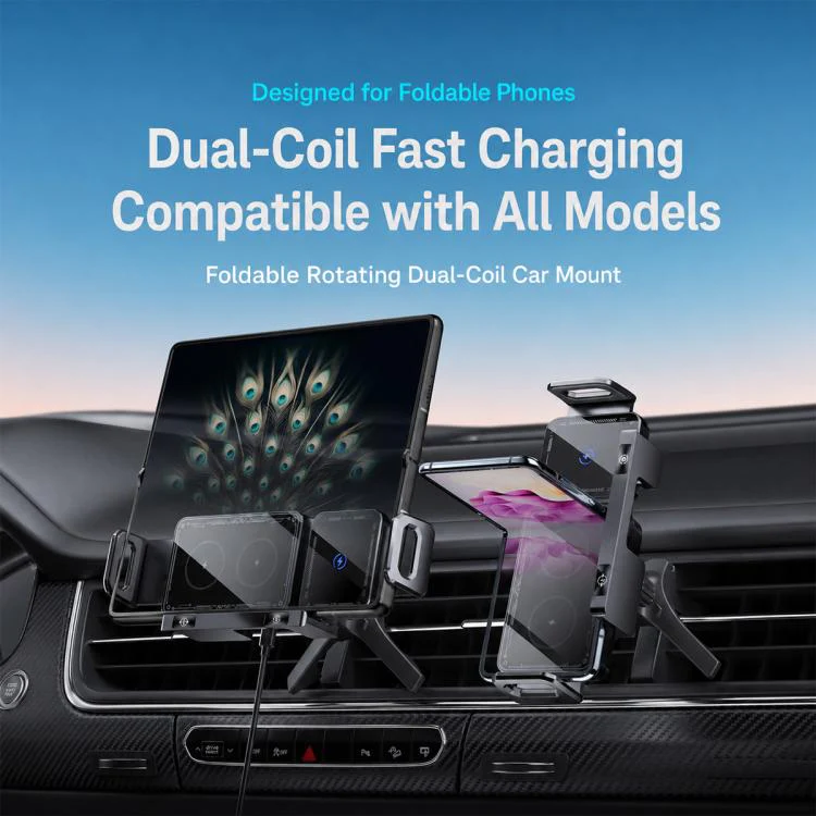 X06 Foldable Screen 15W Wireless Charger Rotating Navigation Bracket(Black Bracket + Tripod) - Image 2