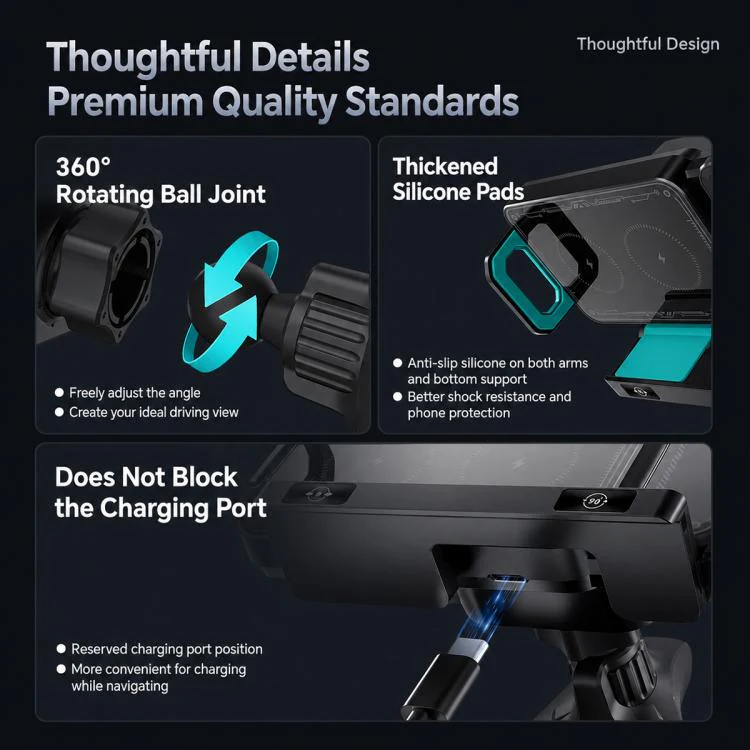 X06 Foldable Screen 15W Wireless Charger Rotating Navigation Bracket(Black Bracket + Tripod) - Image 9