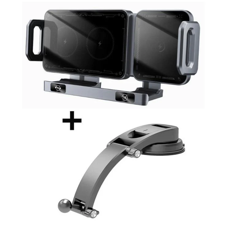 X06 Foldable Screen 15W Wireless Charger Rotating Navigation Bracket(Grey Bracket + Suction Cup)
