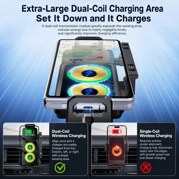 X06 Foldable Screen 15W Wireless Charger Rotating Navigation Bracket(Grey Bracket + Suction Cup) - Image 4