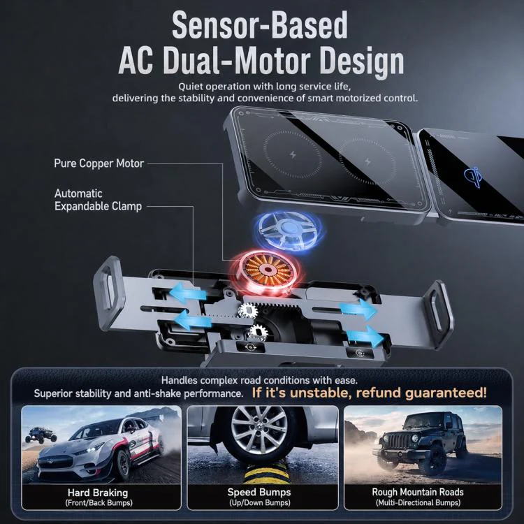 X06 Foldable Screen 15W Wireless Charger Rotating Navigation Bracket(Grey Bracket + Suction Cup) - Image 8
