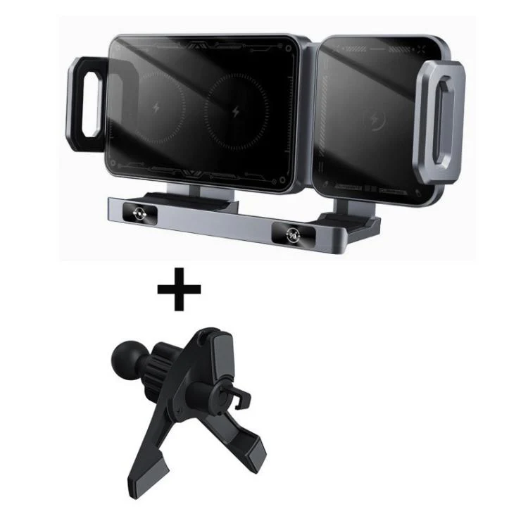 X06 Foldable Screen 15W Wireless Charger Rotating Navigation Bracket(Grey Bracket + Tripod)