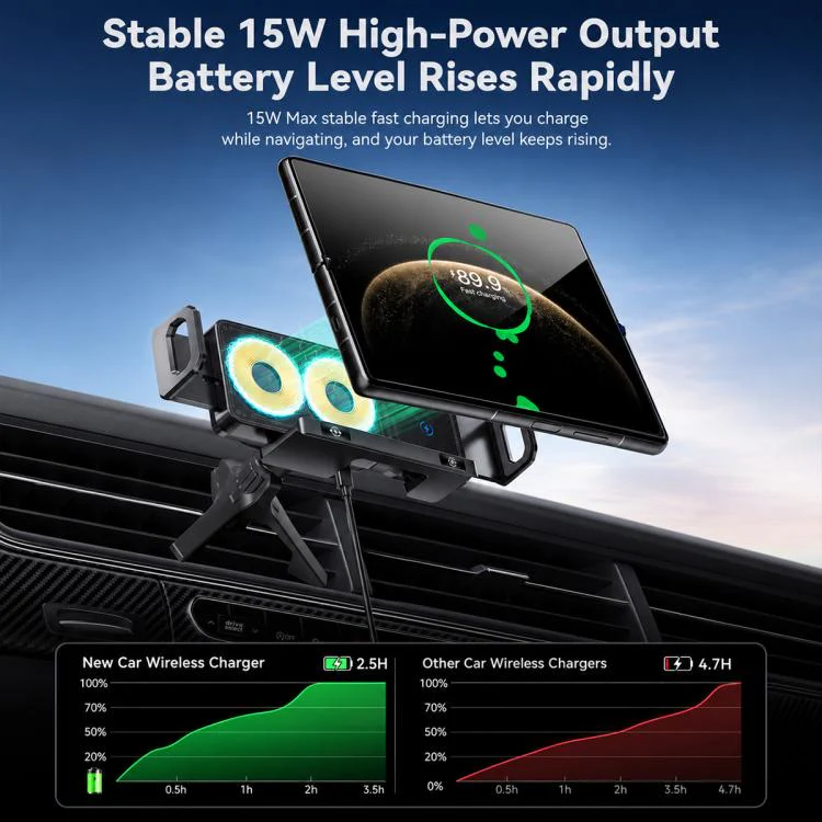X06 Foldable Screen 15W Wireless Charger Rotating Navigation Bracket(Grey Bracket + Tripod) - Image 6
