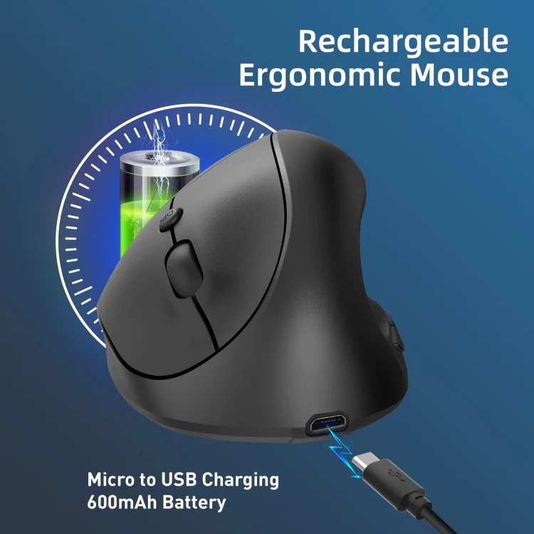X10 2.4G Wireless Rechargeable Vertical Ergonomic Gaming Mouse(Black) - Image 6