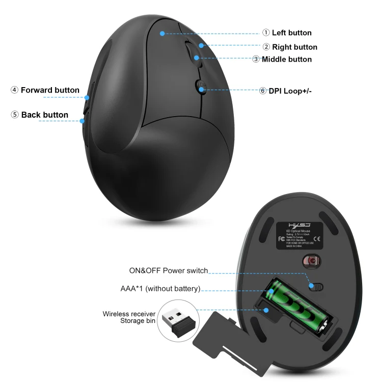 X10 2.4G Wireless Vertical Ergonomic Gaming Mouse(Black) - Image 5