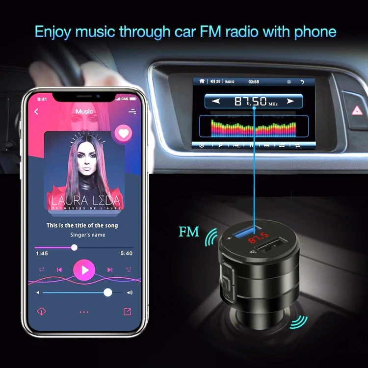X20 Black Car Bluetooth Handsfree Car FM Transmitter Music Player Car Charger - Image 5