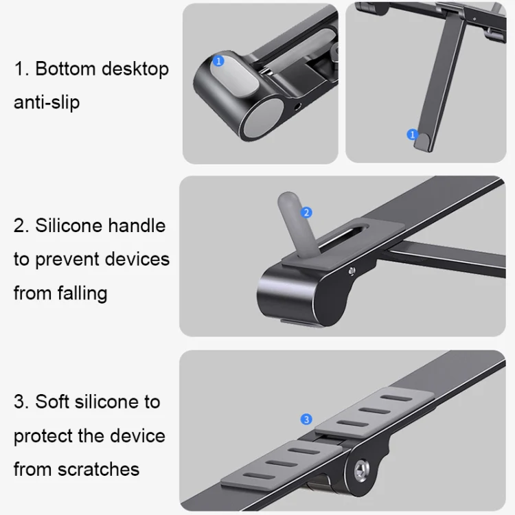 X23 3 In 1 Portable Storage Foldable Aluminum Phone Tablet Stand(Silver) - Image 4