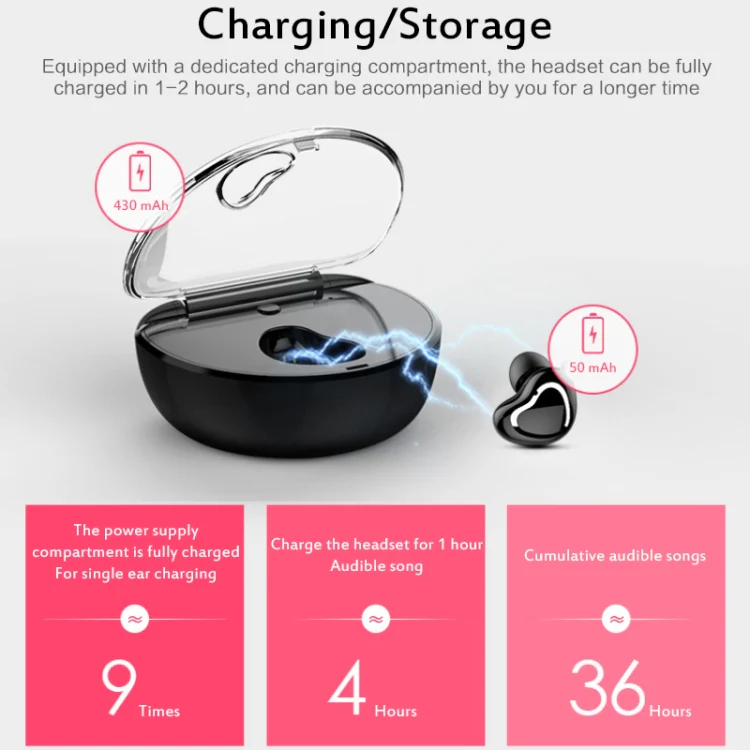 X7 Bluetooth 4.1 Mini Invisible Wireless Sports Bluetooth Earphone with Charging Box (Flesh Color) - Image 7