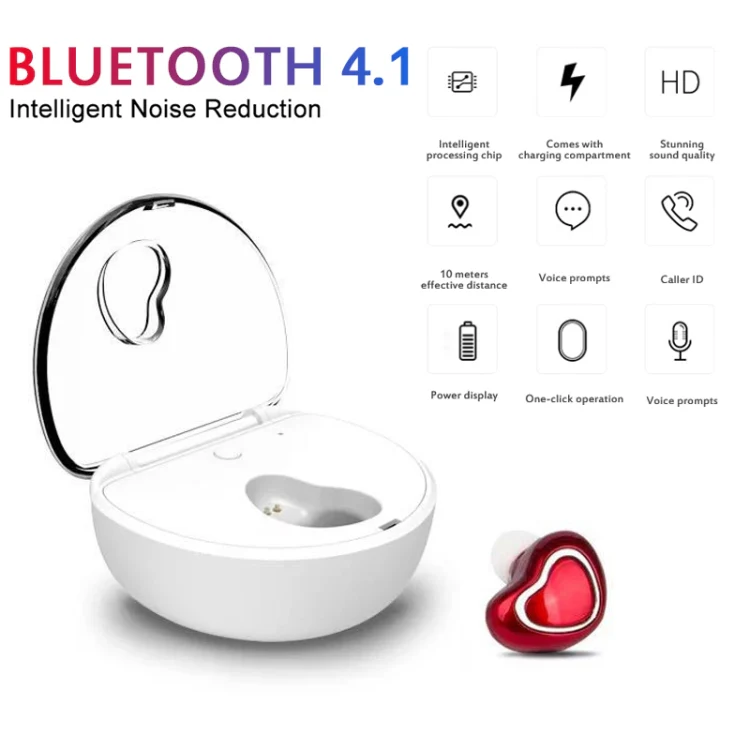 X7 Bluetooth 4.1 Mini Invisible Wireless Sports Bluetooth Earphone with Charging Box (Red) - Image 6