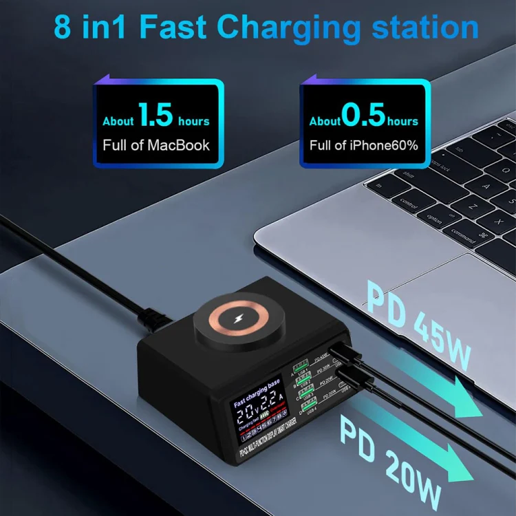X9M 9-in-1 110W USB+PD Smart Multi-ports QI Magnetic Wireless Charger, Spec: Black EU Plug - Image 6