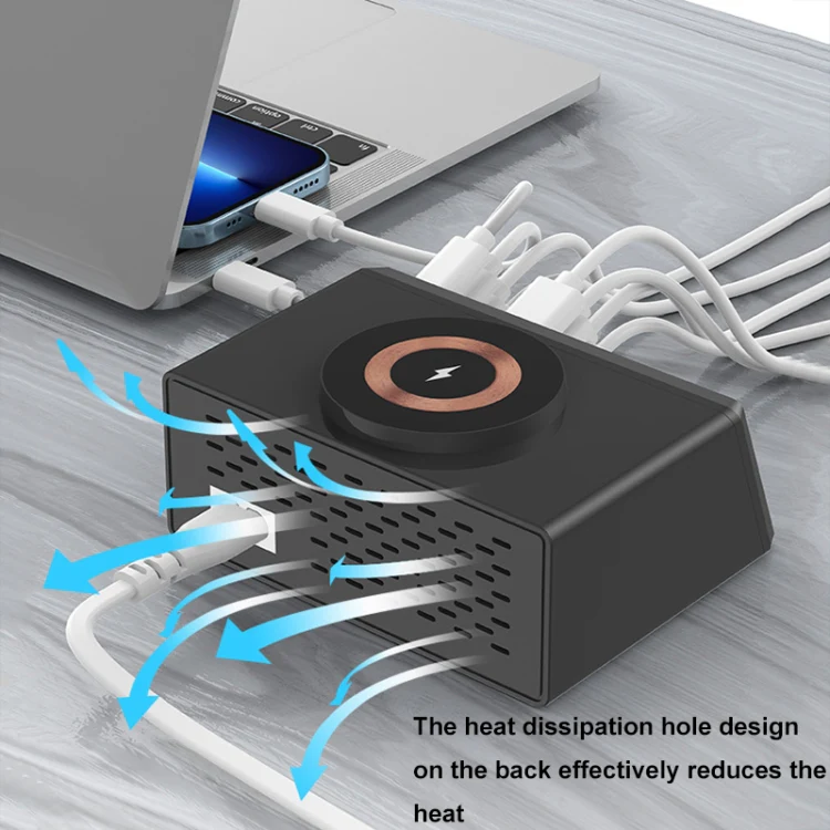 X9M 9-in-1 110W USB+PD Smart Multi-ports QI Magnetic Wireless Charger, Spec: Black UK Plug - Image 10