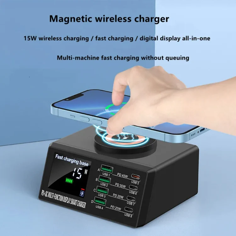 X9M 9-in-1 110W USB+PD Smart Multi-ports QI Magnetic Wireless Charger, Spec: Black UK Plug - Image 5