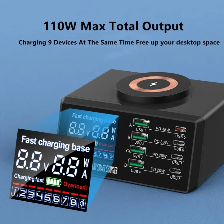 X9M 9-in-1 110W USB+PD Smart Multi-ports QI Magnetic Wireless Charger, Spec: White AU Plug - Image 4