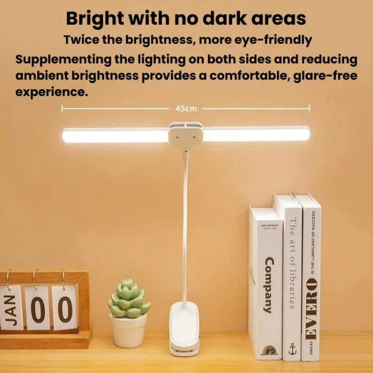 Xiajule Dual-Head Eye-Caring Clip On Lamp, Portable LED Rechargeable Student Reading Lamp, Spec: 800mAh - Image 2