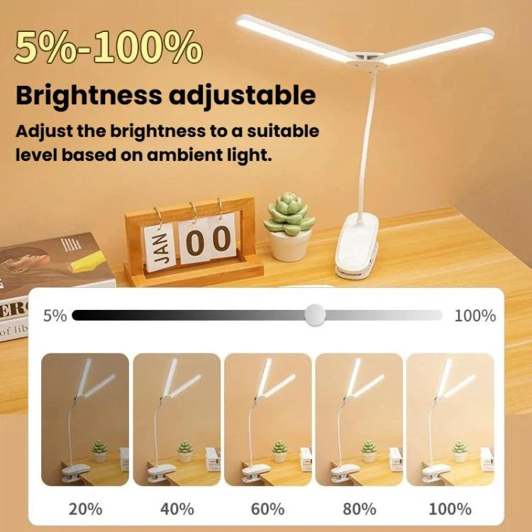 Xiajule Dual-Head Eye-Caring Clip On Lamp, Portable LED Rechargeable Student Reading Lamp, Spec: 800mAh - Image 4