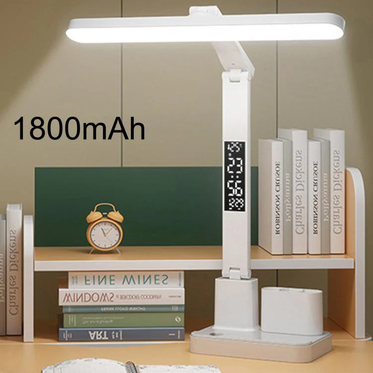 Xiajule Portable LED Desk Lamp With Time Display & Pen Holder, Dimmable Eye-Caring Lamp For Reading Homework, Spec: 1800mAh