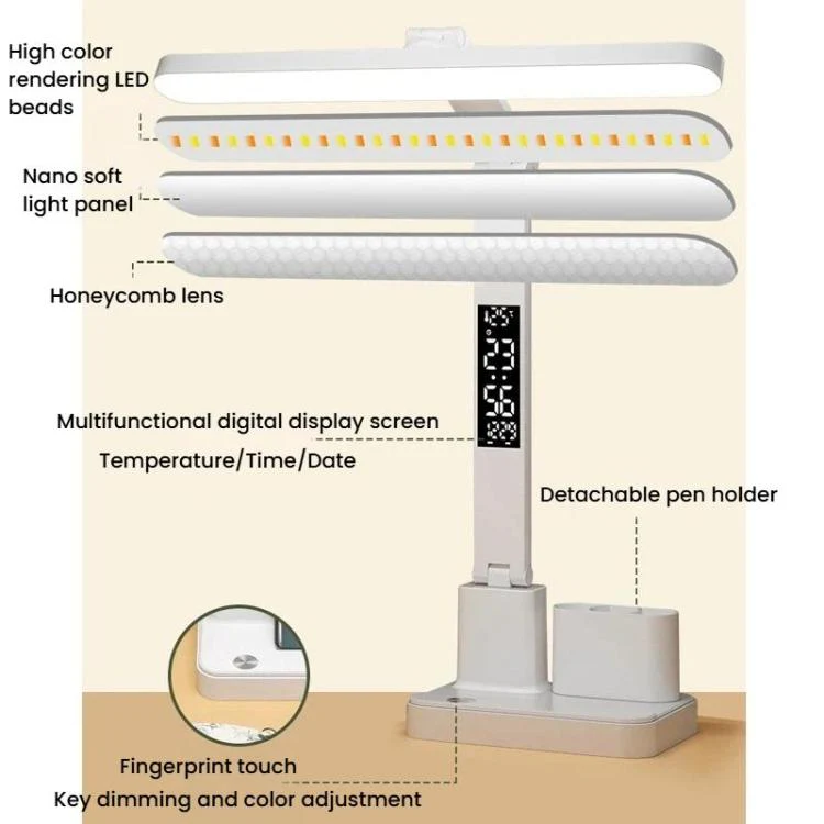 Xiajule Portable LED Desk Lamp With Time Display & Pen Holder, Dimmable Eye-Caring Lamp For Reading Homework, Spec: 1800mAh - Image 12
