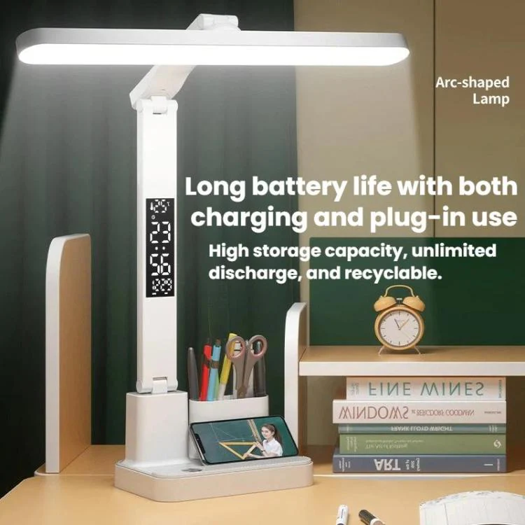 Xiajule Portable LED Desk Lamp With Time Display & Pen Holder, Dimmable Eye-Caring Lamp For Reading Homework, Spec: 1800mAh - Image 4