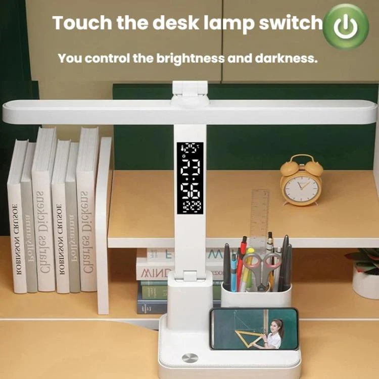 Xiajule Portable LED Desk Lamp With Time Display & Pen Holder, Dimmable Eye-Caring Lamp For Reading Homework, Spec: 1800mAh - Image 5