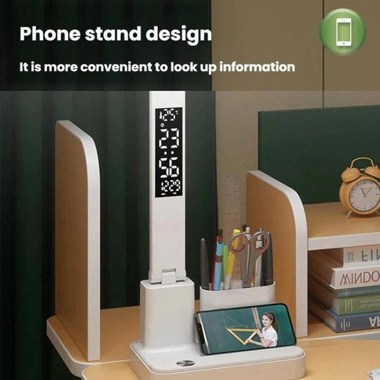 Xiajule Portable LED Desk Lamp With Time Display & Pen Holder, Dimmable Eye-Caring Lamp For Reading Homework, Spec: 1800mAh - Image 6