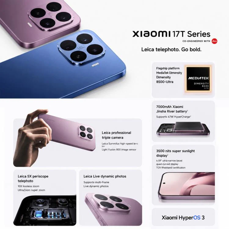 Xiaomi 17T, 12GB+256GB, Screen Fingerprint, 6.59 inch Xiaomi HyperOS 3 Dimensity 8500-Ultra Octa-Core, NFC, Network: 5G (Black) - Image 3