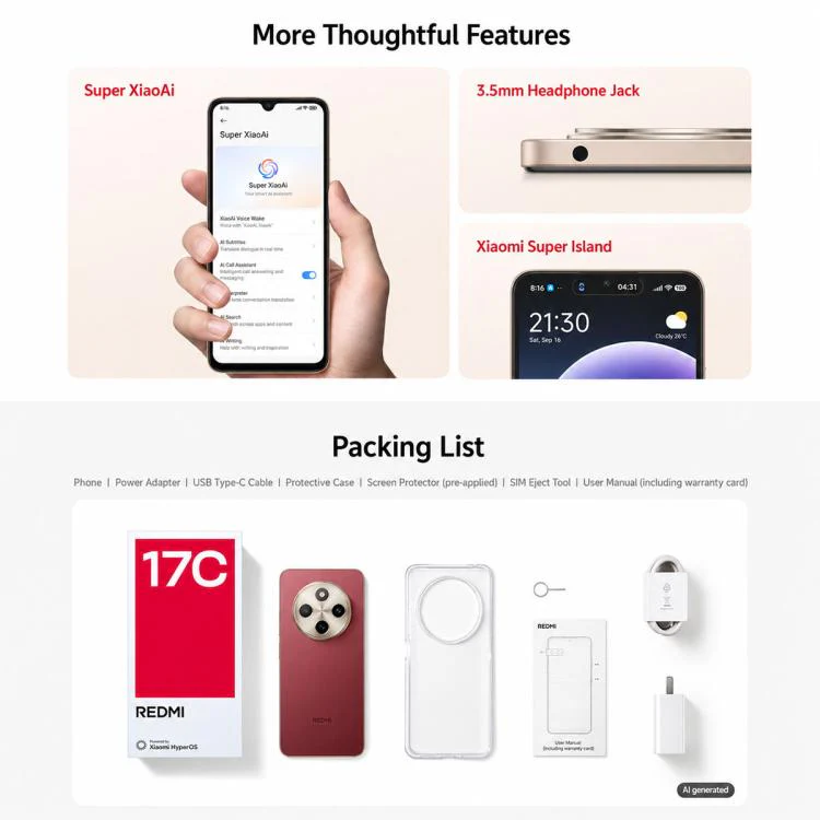 Xiaomi REDMI 17C, 4GB+64GB, 6.88 inch Xiaomi HyperOS 3 MediaTek Helio G81-Ultra Octa Core, Network: 4G (Red) - Image 13