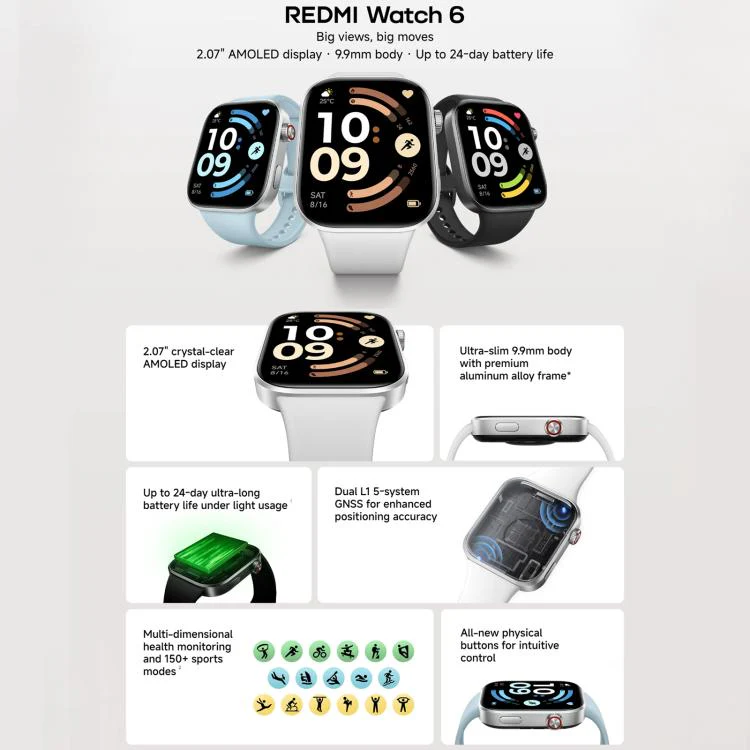 Xiaomi Redmi Watch 6, 2.07 inch AMOLED Screen 5ATM Waterproof, Support Heart Rate / Blood Oxygen Monitor(Black) - Image 2