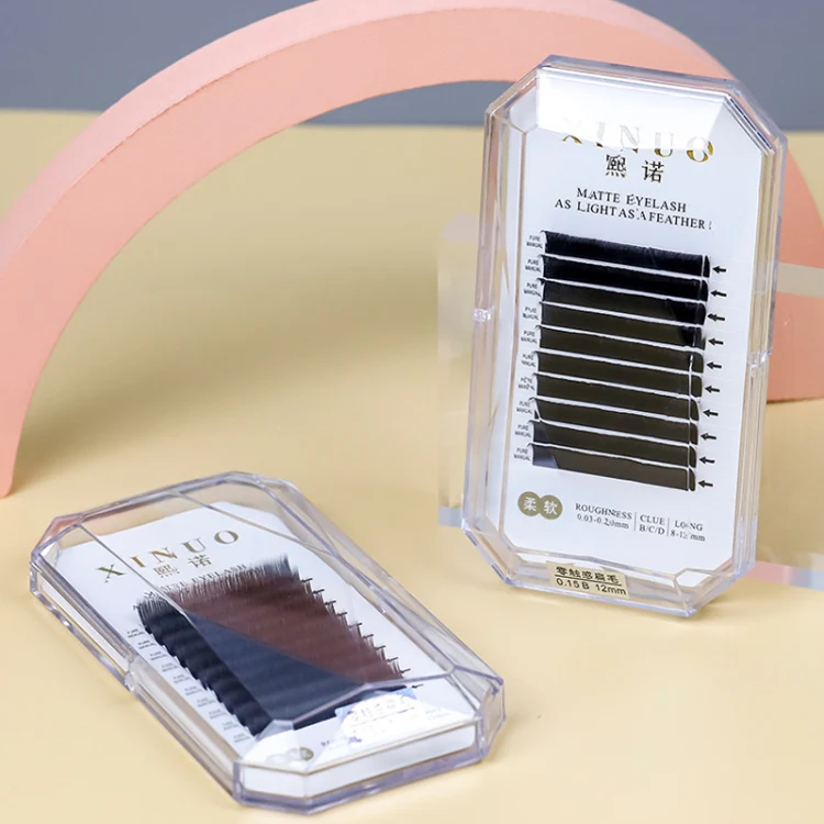 XINUO 10rows /Box Single Flat Hair Eyelash Extensions Double Tip Soft Matte False Eye Liners, Model: 0.15 DD Curved(8mm) - Image 2