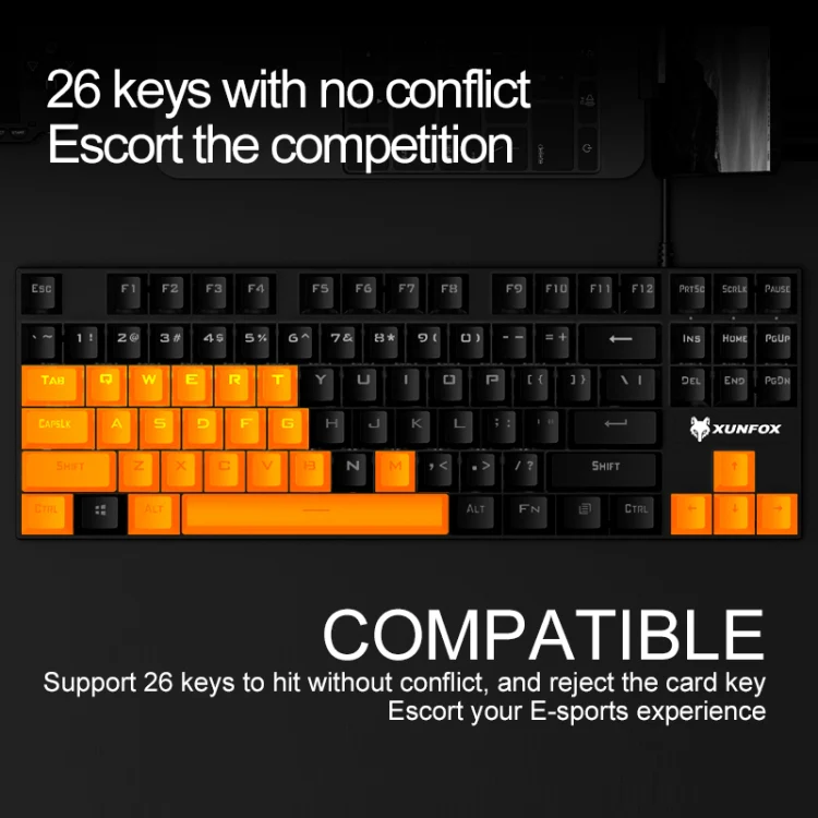 XUNFOX K80 87 Keys Wired Gaming Mechanical Illuminated Keyboard, Cable Length:1.5m(Blue White) - Image 4