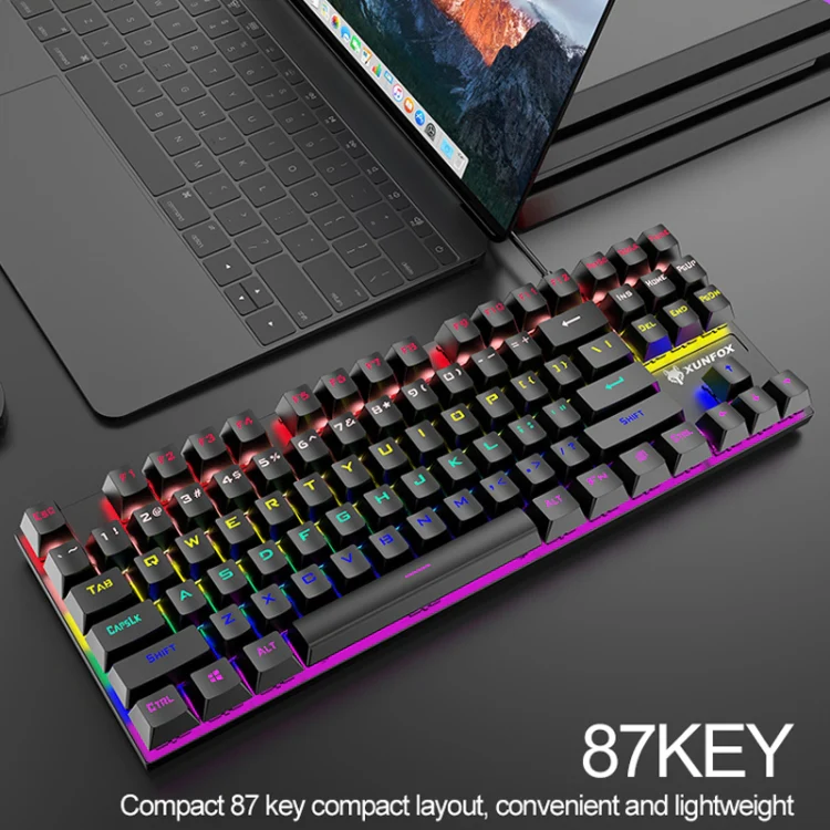 XUNFOX K80 87 Keys Wired Gaming Mechanical Illuminated Keyboard, Cable Length:1.5m(Gray Black) - Image 6