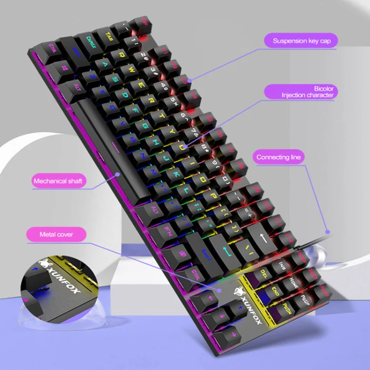 XUNFOX K80 87 Keys Wired Gaming Mechanical Illuminated Keyboard, Cable Length:1.5m(White Yellow) - Image 5