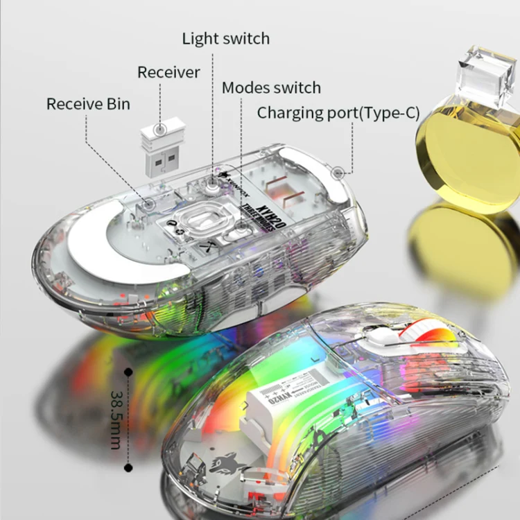 XUNFOX XYH20RGB 2.4G + BT + Wired Transparent 2400DPI RGB Light Gaming Mouse(Black) - Image 3