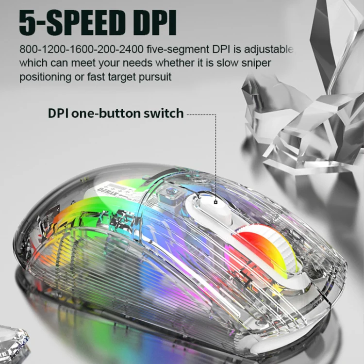 XUNFOX XYH20RGB 2.4G + BT + Wired Transparent 2400DPI RGB Light Gaming Mouse(Black) - Image 4