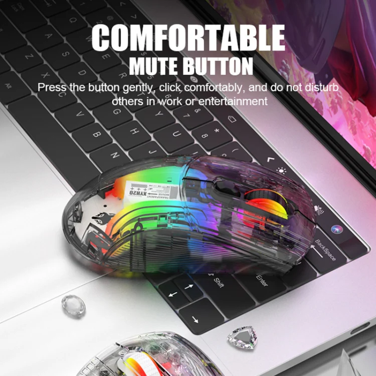 XUNFOX XYH20RGB 2.4G + BT + Wired Transparent 2400DPI RGB Light Gaming Mouse(Black) - Image 5
