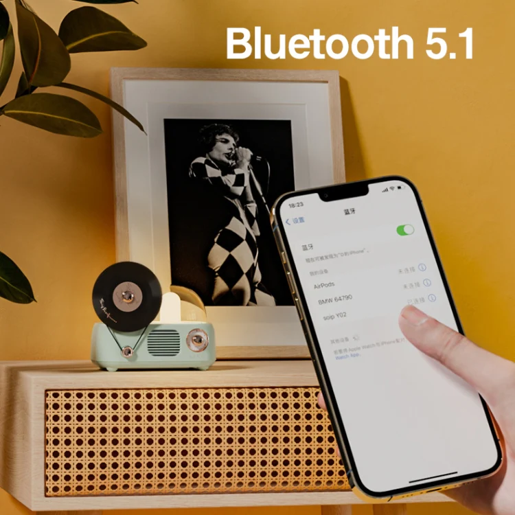 Y02 Retro Vinyl Record Player Wireless Bluetooth Speaker Ambient Light Aromatherapy Bluetooth Audio(Blue) - Image 4