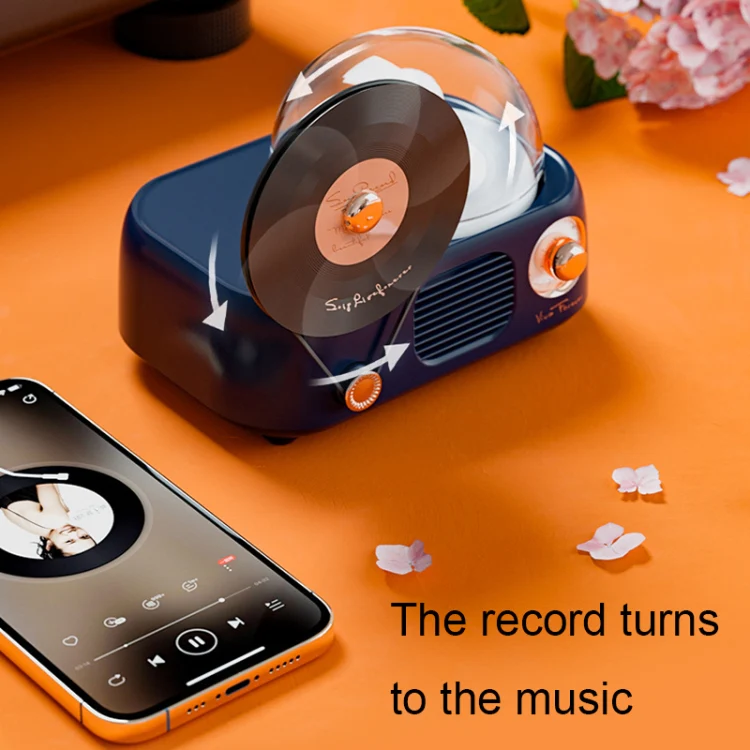 Y02 Retro Vinyl Record Player Wireless Bluetooth Speaker Ambient Light Aromatherapy Bluetooth Audio(Blue) - Image 9