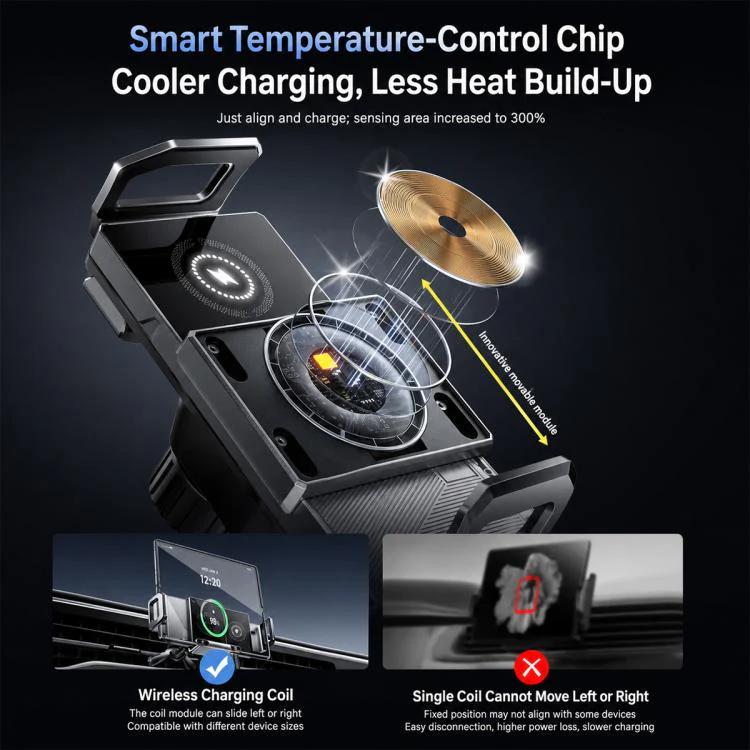 Y10 Car Adjustable Coil 15W Wireless Charger Rotating Navigation Bracket(Black) - Image 5