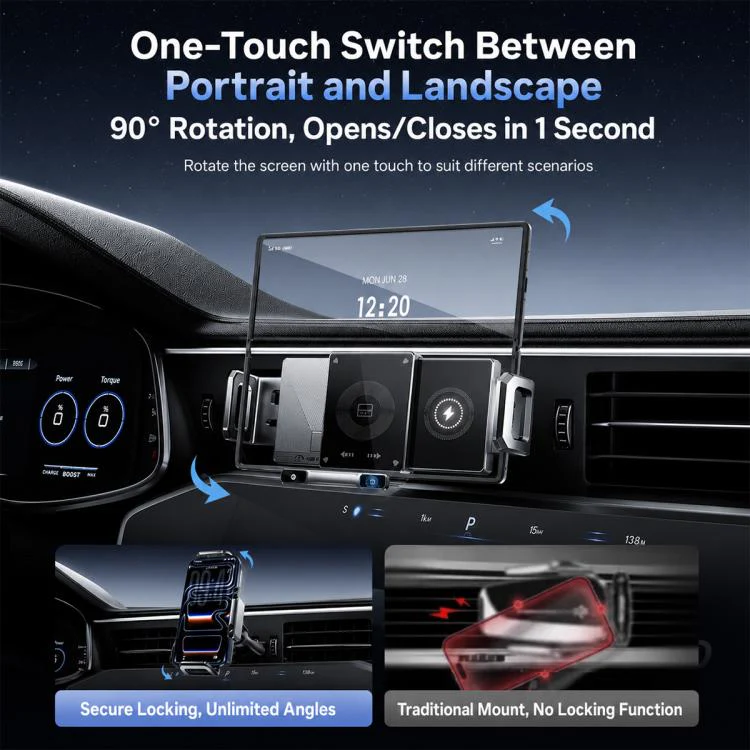 Y10 Car Adjustable Coil 15W Wireless Charger Rotating Navigation Bracket(Black) - Image 8