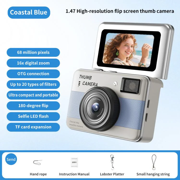 Y11 Macaron Dual-Color CCD 16X Zoom Mini Digital Camera for Kids with 180 Degree Flip Selfie Screen(Coastal Blue) - Image 2