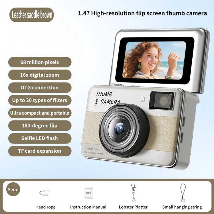 Y11 Macaron Dual-Color CCD 16X Zoom Mini Digital Camera for Kids with 180 Degree Flip Selfie Screen(Leather Saddle Brown) - Image 2