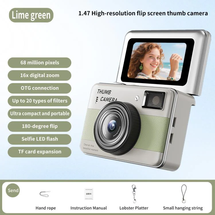 Y11 Macaron Dual-Color CCD 16X Zoom Mini Digital Camera for Kids with 180 Degree Flip Selfie Screen(Lime Green) - Image 2