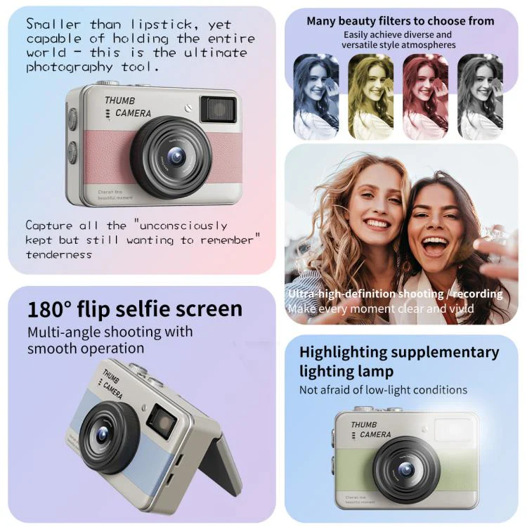Y11 Macaron Dual-Color CCD 16X Zoom Mini Digital Camera for Kids with 180 Degree Flip Selfie Screen(Pearl Pink) - Image 6