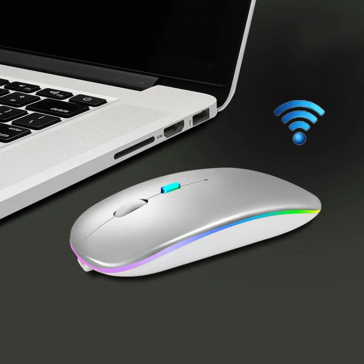 Y20 4 Keys Colorful Glow Charging Mute Mouse Notebook Game Wireless Mouse, Colour: 2.4G + Bluetooth (Silver)