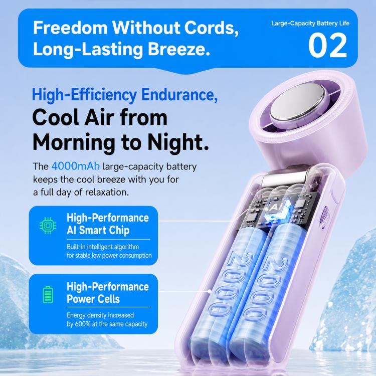 Y29 High Speed Cooling Folding Handheld Fan with Digital Display(Purple) - Image 8