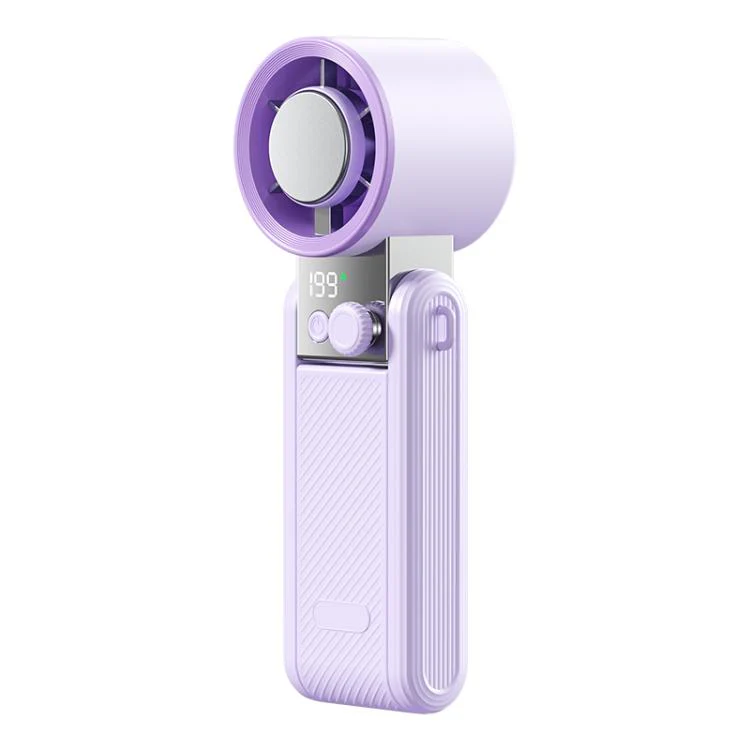 Y39 199-Level Smart Digital Display Knob Adjustable Mini Tri-Fold Handheld Cooling Fan(Berry Purple)