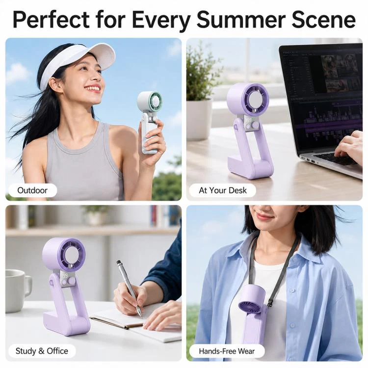 Y39 199-Level Smart Digital Display Knob Adjustable Mini Tri-Fold Handheld Cooling Fan(Berry Purple) - Image 11