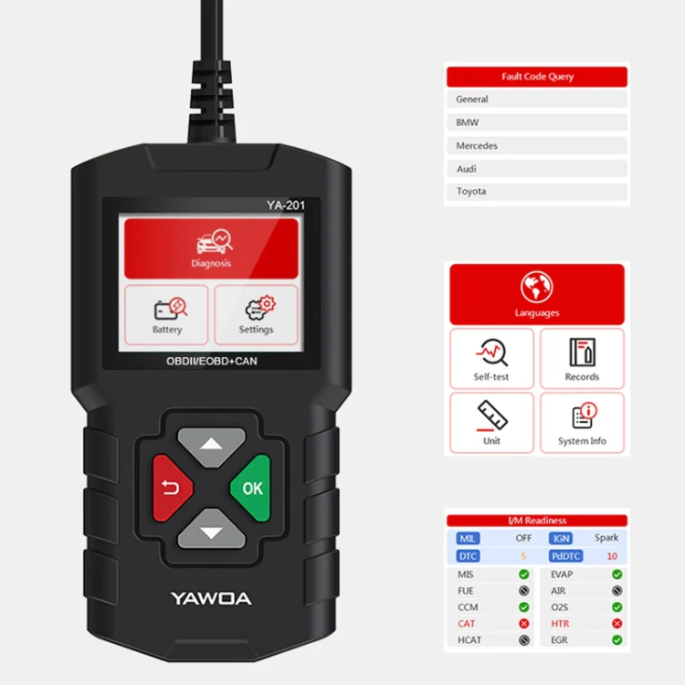 YA201 Car Mini Code Reader OBD2 Fault Detector Diagnostic Tool