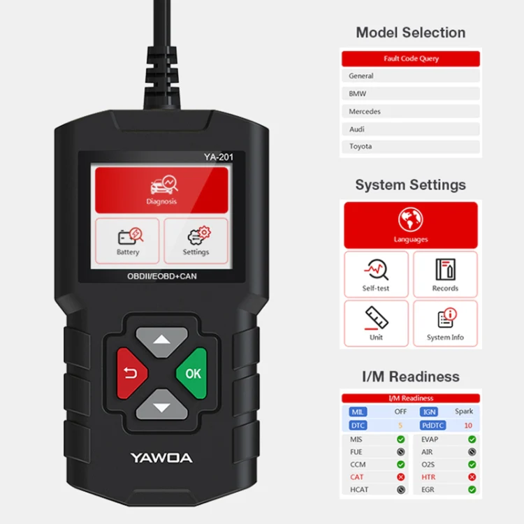 YA201 Car Mini Code Reader OBD2 Fault Detector Diagnostic Tool - Image 2