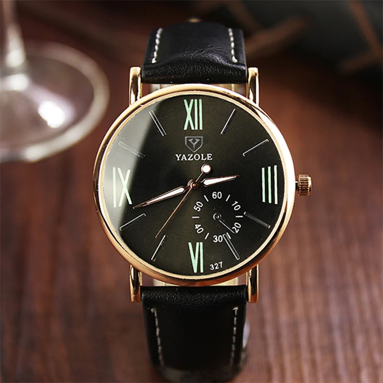YAZOLE 327 Leather Strap Waterproof Luminous Ladies Watch(Black+Black) - Image 2