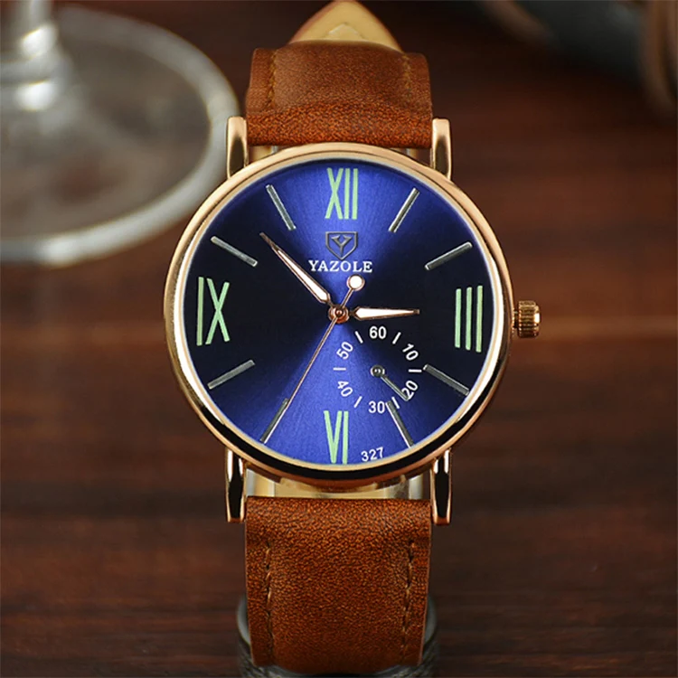 YAZOLE 327 Leather Strap Waterproof Luminous Ladies Watch(Blue+Brown) - Image 2
